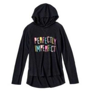 Girls Hoodie Shirt 10 Black Mudd PERFECTLY IMPERFECT Long Sleeve HI Low Hem